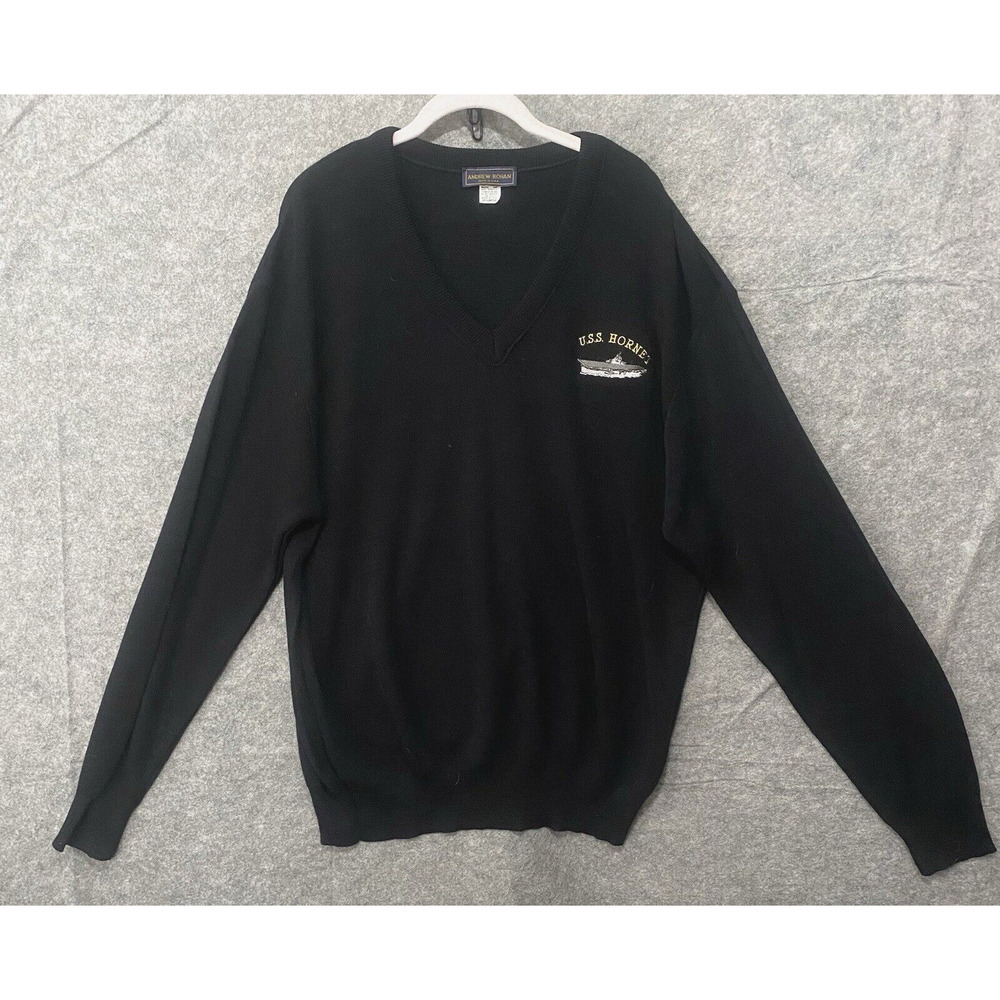 Andrew Rohan USS Hornet Pullover Sweater‎ Mens 2XL Black V Neck Classic